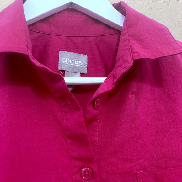 Chico's Rubellite Fuchsia Puff Sleeve Pocket Blouse Size 1/ US M - Picture 6 of 16